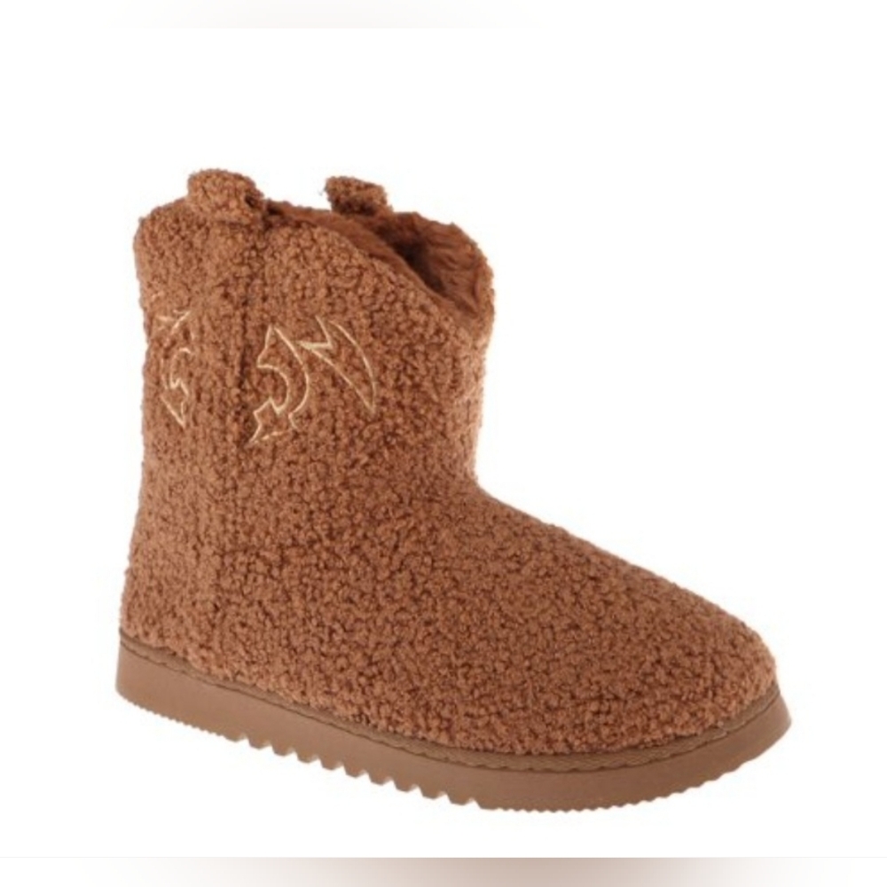 MIA Girl Women's Brown Fuzzy Plush Western Slippers Booties